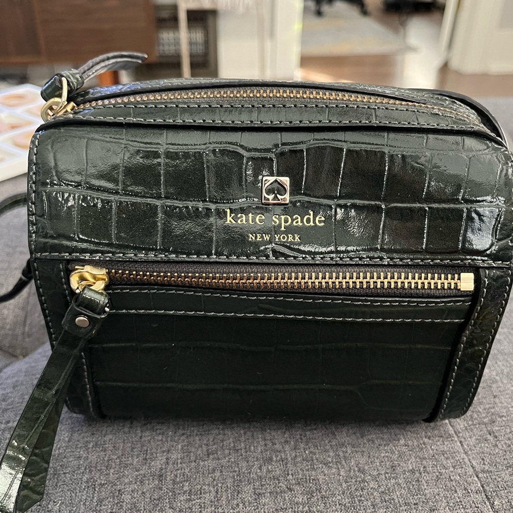 Kate Spade Croc Embossed Leather Hunter Green Crossbody Bag